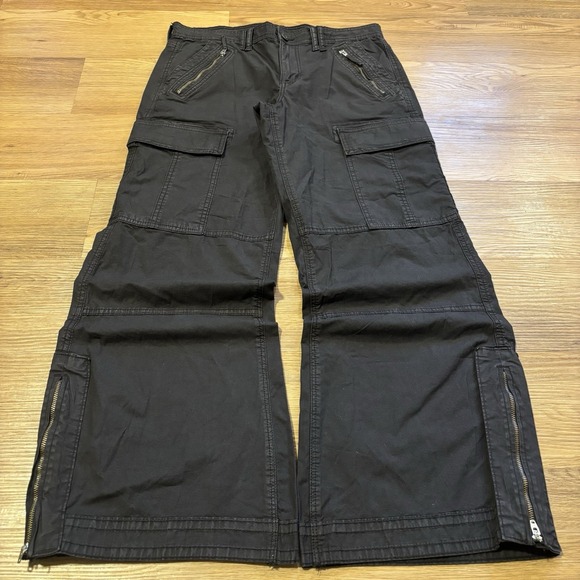 American Eagle Outfitters Pants - American Eagle Cargo Pants Women's 6 Short Wide Leg Black Baggy Utility Stretch
